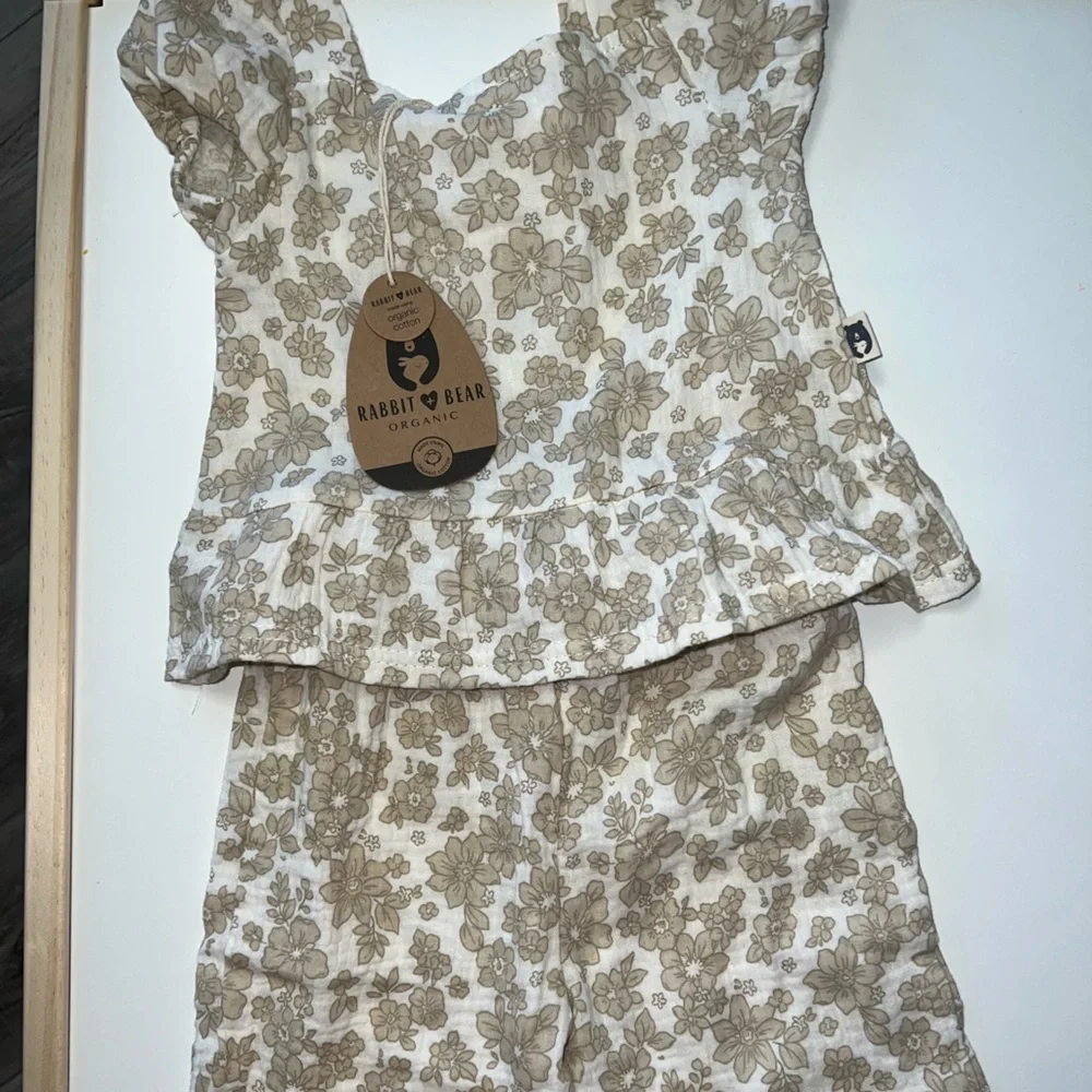 NWT Rabbit & Bear Organic Cotton Floral Kids Matching Set